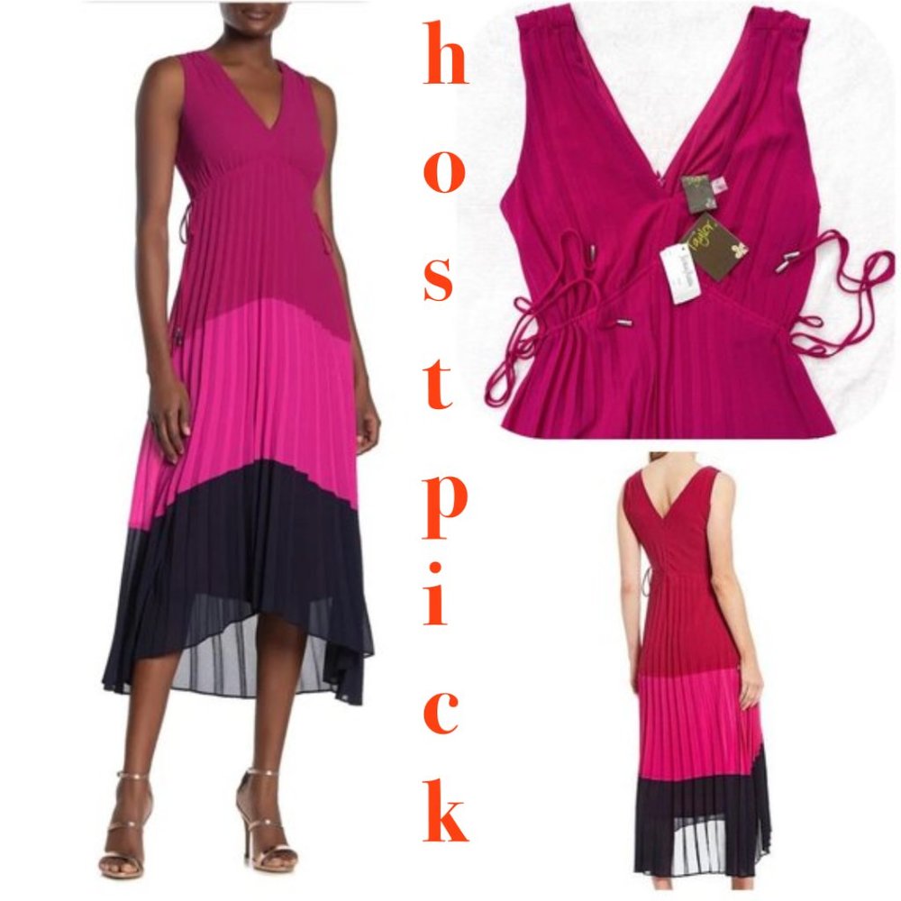 Taylor Pleated Colorblock Sleeveless Chiffon Dress